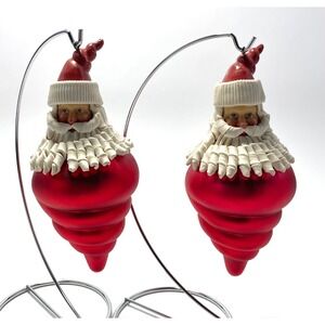 Santa Cone Dept 56 Mercury Glass & Resin Christmas Ornament Lot of 2